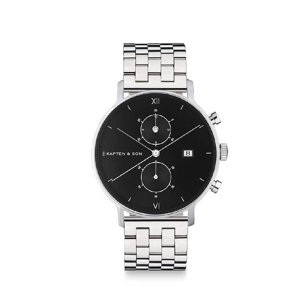 Kpten & Son Chrono Small Silver Black Steel Tiefpreis