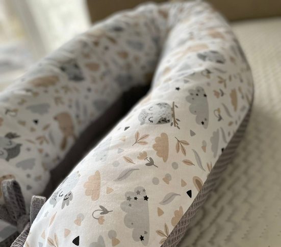 LOOLAY Stillkissen Waffelpique Seitenschläferkissen XXL Schwangerschaftskissen 170 cm Stillkissen + Bezug (Reißverschluss); Attmungsaktive WAFFEL + GLATT Baumwolle WEICH Stillkissen MUSTERN: HASE Beige/ GRAU, MINZE, WEIß, ROS zollfrei