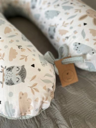 LOOLAY Stillkissen Waffelpique Seitenschläferkissen XXL Schwangerschaftskissen 170 cm Stillkissen + Bezug (Reißverschluss); Attmungsaktive WAFFEL + GLATT Baumwolle WEICH Stillkissen MUSTERN: HASE Beige/ GRAU, MINZE, WEIß, ROS zollfrei