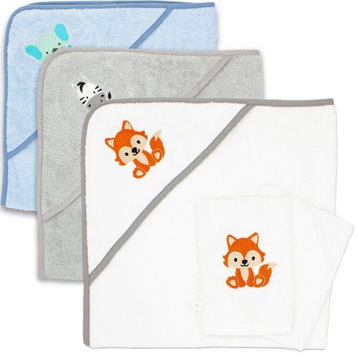 BABYKAJO Kapuzenhandtuch Frottee (1, 1-St), Kuschliges Baby Handtuch mit Waschlappen mehr Sonderangebot der Fabrik