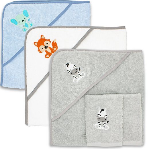 BABYKAJO Kapuzenhandtuch Frottee (1, 1-St), Kuschliges Baby Handtuch mit Waschlappen mehr Sonderangebot der Fabrik