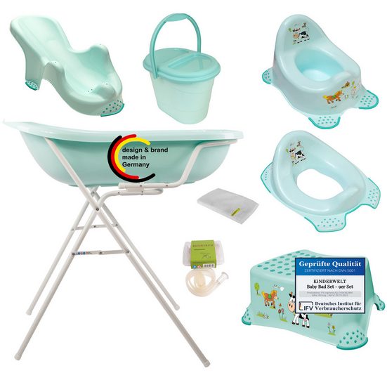 KINDERWELT Babybadewanne Funny Farm Babywanne + Ständer und mehr Premium Set, 9-tlg mehr Fabrikladen