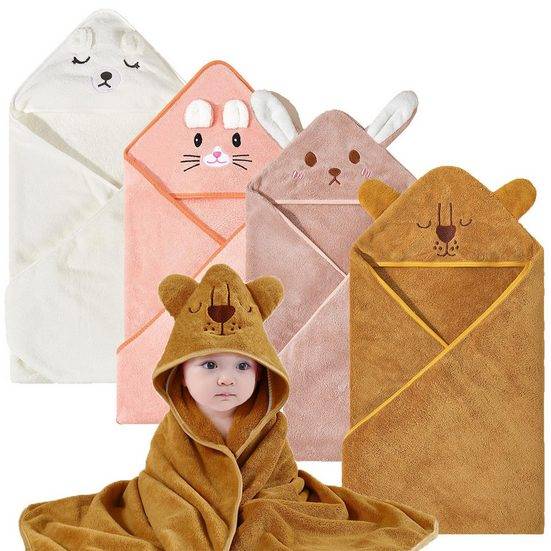 WELIKERA Kapuzenhandtuch 4er Set Babybadetuch, Weiche Kapuzenhandtücher aus Korallenfleece (4-St), für Neugeborene - 80 x 80 cm mehr Preisnachlass