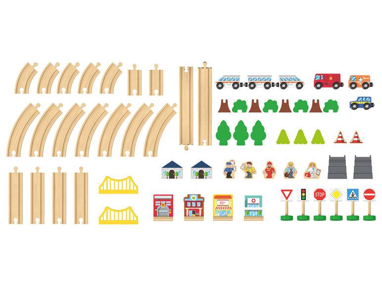 Playtive Holzeisenbahn-Set Stadt / Bauernhof, 57-teilig Günstiger Verkauf