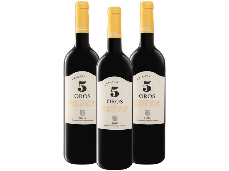 3 x 0,75-l-Flasche 5 Oros Rioja Crianza DOCa trocken, Rotwein Exklusivangebot