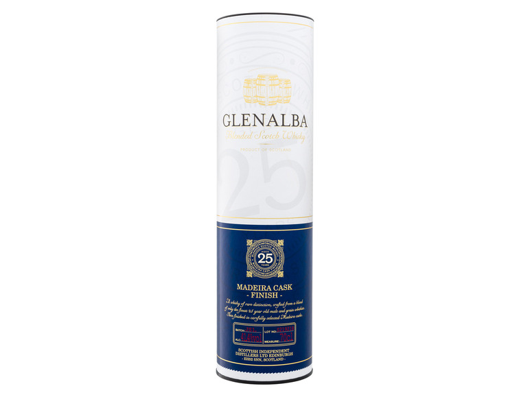 Glenalba Blended Scotch Whisky 25 Jahre Madeira Cask Finish mit Geschenkbox 41,4% Vol Valentinstagsangebot