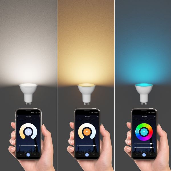 GU10 LED RGB Leuchtmittel, PAR16, warmweiß - kaltweiß (2900 - 6200 K), 5,5 W, 473lm, 103°, Smart Home, WLAN, Alexa, matt Zeitlich begrenztes Angebot