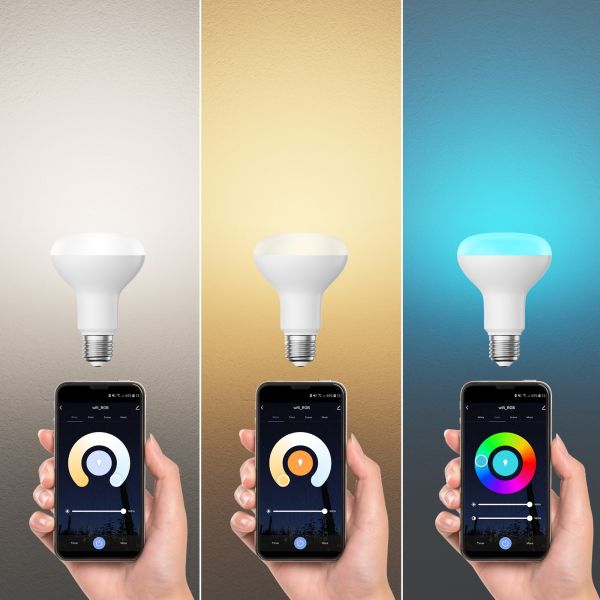 E27 LED RGB Leuchtmittel, R80, warmweiß - kaltweiß (2700 - 6300 K), 9,9 W, 950lm, Smart Home, WLAN, Alexa, matt Riesige Ersparnisse