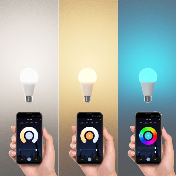 E27 LED RGB Leuchtmittel, A60, warmweiß - kaltweiß (3000 - 6500 K), 9,4 W, 892lm, Smart Home, WLAN, Alexa, matt Speichern exportieren