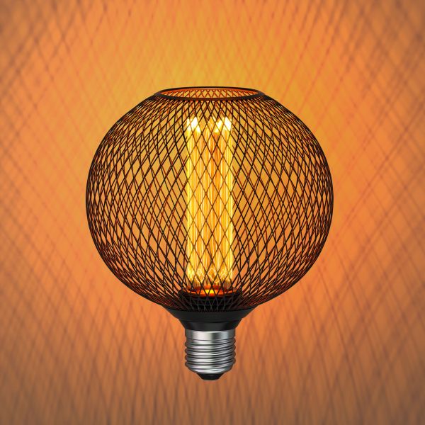 E27 LED Leuchtmittel, Lampe, Metallkäfig schwarz, G120, extra warmweiß (1800 K), 4W, 220lm Auslauf