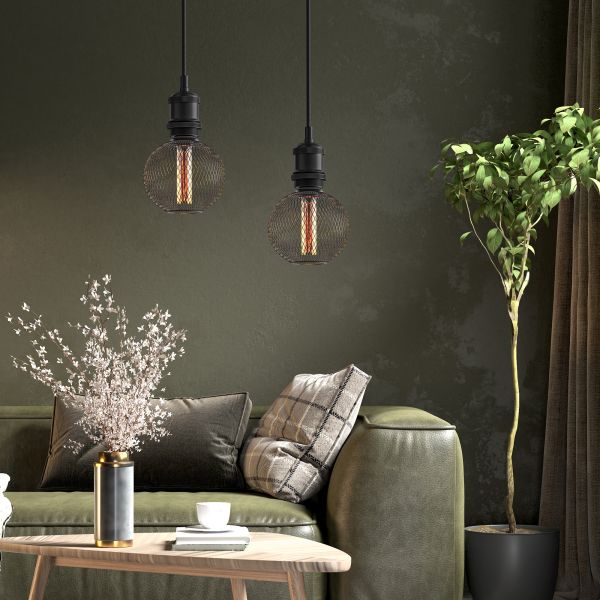 E27 LED Leuchtmittel, Lampe, Metallkäfig schwarz, G120, extra warmweiß (1800 K), 4W, 220lm Auslauf
