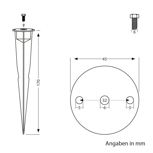 Garten-Erdspieß, für Gartenleuchten, schwarz, 17cm, 45mm Ø Fabrikverkauf