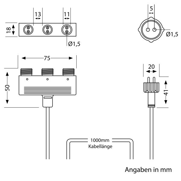 3-fach Verteiler für Stecksystem NEMO (IP44), 1m, schwarz Kostenloser Versand