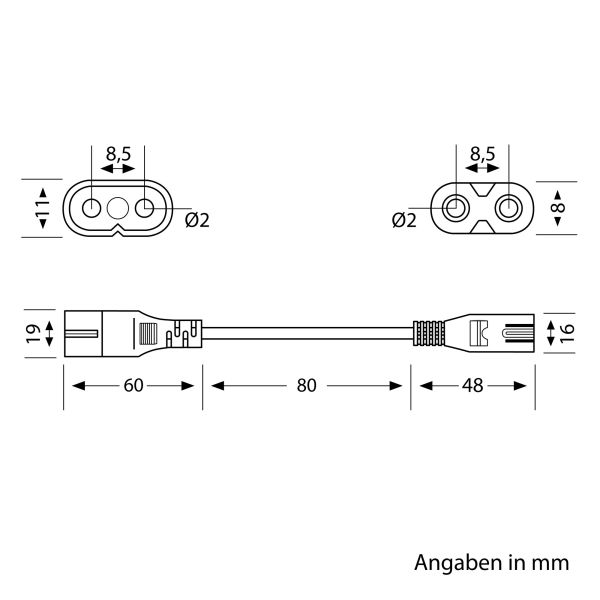 Durchleitungskabel für Stecksystem Gerätestecker C7/C8, 0,19m, weiß Vatertagsangebot
