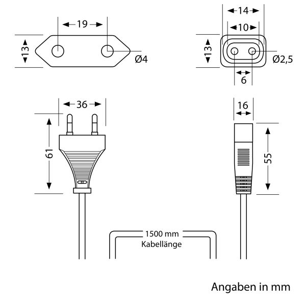 Netzkabel von Eurostecker Typ C auf Stecksystem SPIDER, 1,5m, weiß Blitzangebot