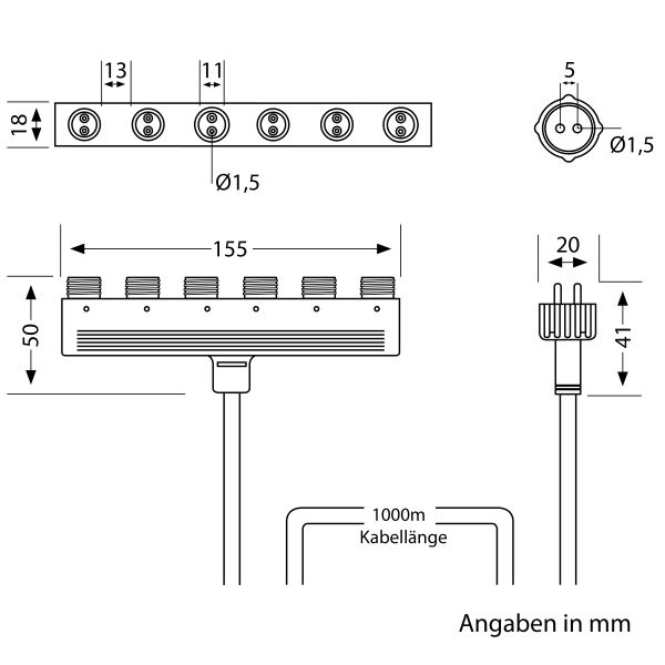 6-fach Verteiler für Stecksystem NEMO (IP44), 1m, schwarz VIP-Rabatte