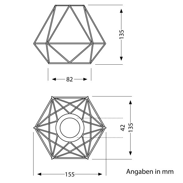 Käfig Lampenschirm mit Hanfseil, Diamant, schwarz, 155mm Ø Super Sparpreis