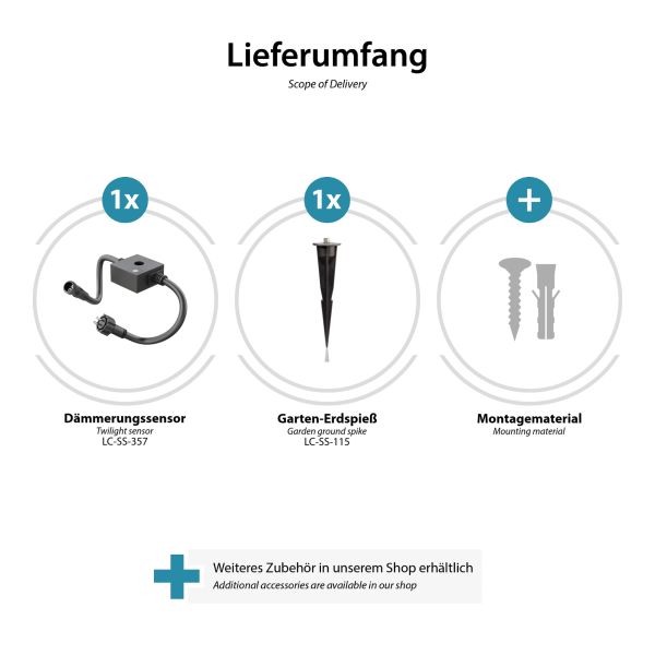 Dämmerungssensor für IP44 Stecksystem NEMO inkl. Erdspieß, wasserfester Helligkeitssensor für außen, Tag-Nacht-Schalter für Gartenbeleuchtung Wochenangebot