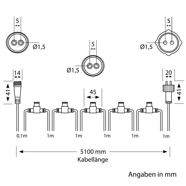 6-fach Verteiler für Stecksystem NEMO (IP44), 5,1m, schwarz Letzte 2 Tage