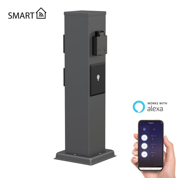Garten-Steckdosen-Säule Polly für außen, 3-Fach, Smart Home, Edelstahl, eckig, 38cm (Farbe wählbar) Super Rabatt