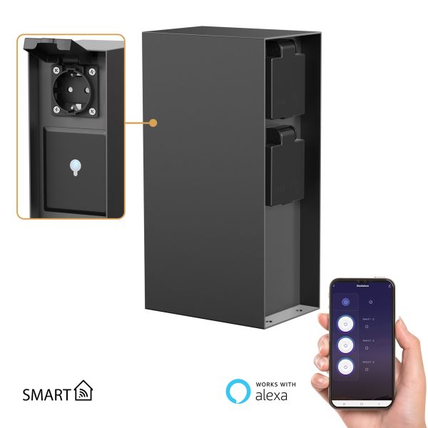 Garten-Steckdosen-Säule POMI für außen, IP44, Smart Home, WLAN, Alexa, 3-fach, edelstahl, eckig, 23cm (Farbe wählbar) Hotsell