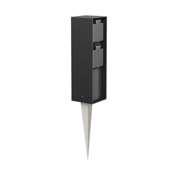 Garten-Steckdosen-Säule POKU mit Erdspieß für außen, IP44, 2-fach, schwarz, eckig, 23cm (Mit Kabel wählbar) (Mit Kabel wählbar) Versandkostenfrei