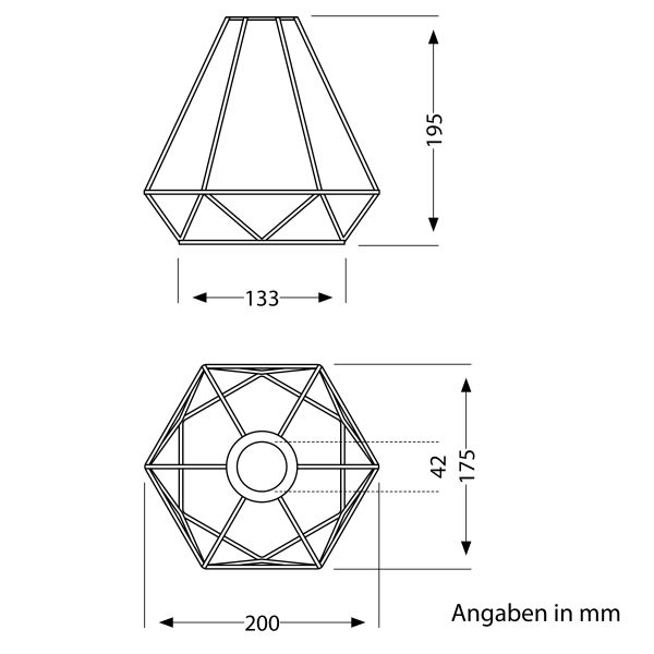 Käfig Lampenschirm mit Hanfseil, Diamant, schwarz, 200mm Ø Black Friday