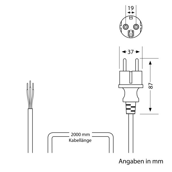 Schukostecker Typ F mit Außenkabel, 2m, schwarz , 3 x 1,5 mm² Osterangebot