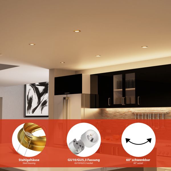 Deckeneinbaurahmen FABI, rund, schwenkbar, gold glänzend Tägliche Deals
