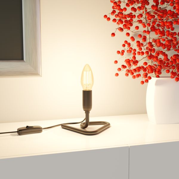 Tischlampe TRIN mit E14 Lampen-Fassung Triangle Dreieck-Fuß schwarz mit Stecker und Schalter (Leuchtmittel wählbar) Black Friday