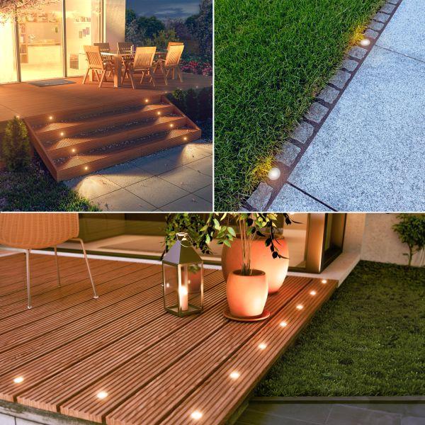 LED Bodeneinbauleuchte GLOX für außen, IP67, aluminium, rund, 33mm Ø (Lichtfarbe, Set wählbar) Zeitlich begrenztes Angebot