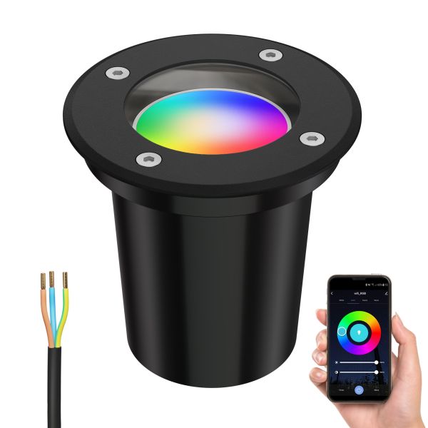 Bodeneinbauleuchte BOLI, rund, IP67, 108mm Ø inkl. Smart Home RGBW GU10 LED Lampe, 5,41W, 473lm (Farbe wählbar) Bestseller
