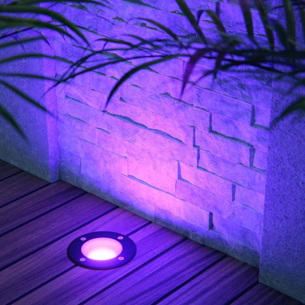 Bodeneinbauleuchte BOLI, gefrostet, rund, IP67, 108mm Ø inkl. Smart Home RGBW GU10 LED Lampe, 5,41W, 473lm (Farbe wählbar) Kauf eins, bekomm eins gratis