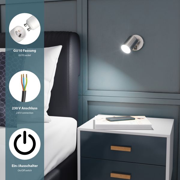 Wandspot WAIKA, einflammig, mit Schalter, GU10, chrom matt, inkl. Smart Home RGBW GU10 LED Lampe, 5,41W, 473lm Valentinstagsangebot