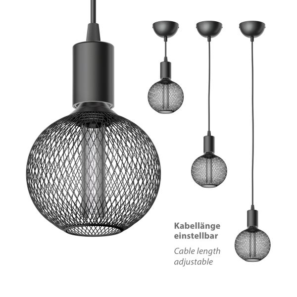 Pendelleuchte / Hängelampe DORI, schwarz matt, inkl. E27 LED, G120, extra warmweiß, 4W, 220lm Exklusive Angebote