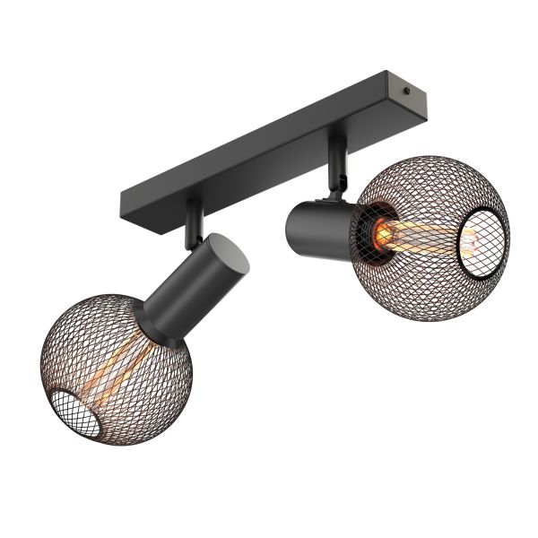 Vintage Decken-Leuchte FARE, Retro, schwarz, schwenkbar, 2-flammig, inkl. E27 LEDs, G120, extra warmweiß, je 4W, 220lm Blitzangebot