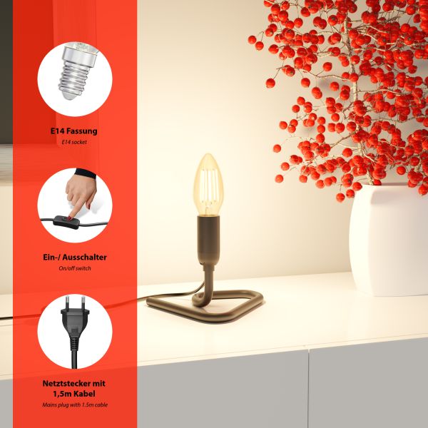 Tischlampe TRIN schwarz mit Stecker und Schalter, inkl. Smart Home RGBW E14 LED Lampe, 4,925W, 572lm Tägliche Deals