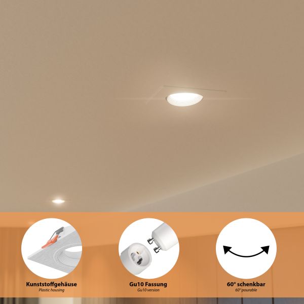Decken-Einbaustrahler KUN, eckig, schwenkbar + Smart Home RGBW GU10 LED 473lm Bis zu 55% Rabatt