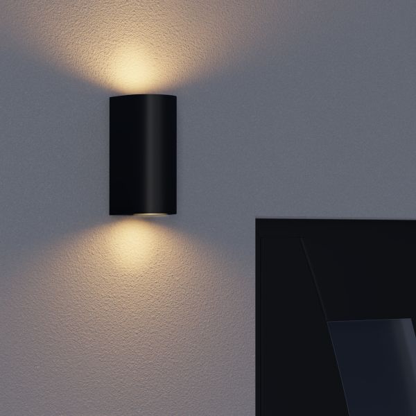 Wandleuchte ALSE für außen, Aluminium, IP54, zweiflammig, rund, GU10 Up & Downlight (Farbe, Leuchtmittel wählbar) Großer Ausverkauf