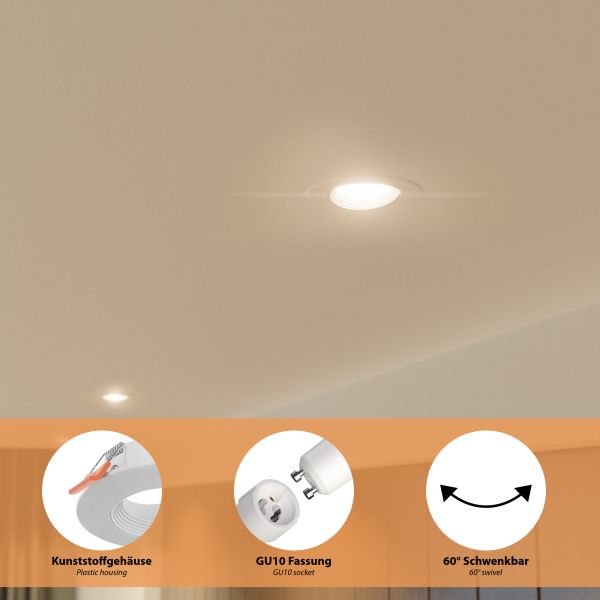Decken-Einbaustrahler KUN, rund, schwenkbar + Smart Home RGBW GU10 LED Lampe 473lm Neueste Stile