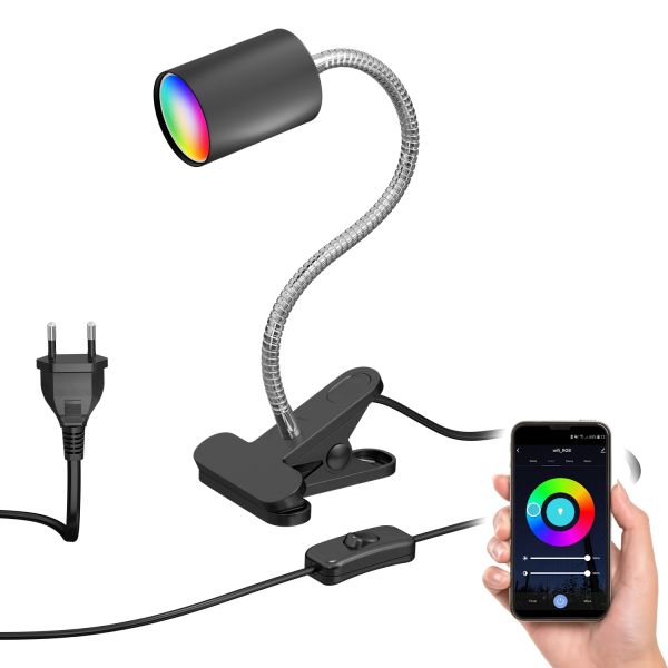 Klemmleuchte WAIKA mit Schwanenhals und Schalter, inkl. Smart Home RGBW GU10 LED Lampe, 5,41W, 473lm (Farbe wählbar) Bis zu 65% Rabatt
