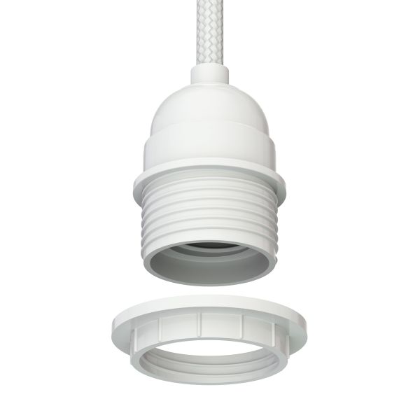 Käfig-Leuchte, weiß, 155mm Ø, Textilkabel LEKA, weiß, Stecker, Schalter und E27 Fassung, 3m Vierteljährliche Förderung