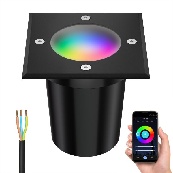 Bodeneinbauleuchte RELI für außen, IP67, edelstahl, gefrostet, eckig, 11 x 11cm inkl. LED RGB Lampe, smart 473lm (Farbe wählbar) Nur noch ein Tag übrig