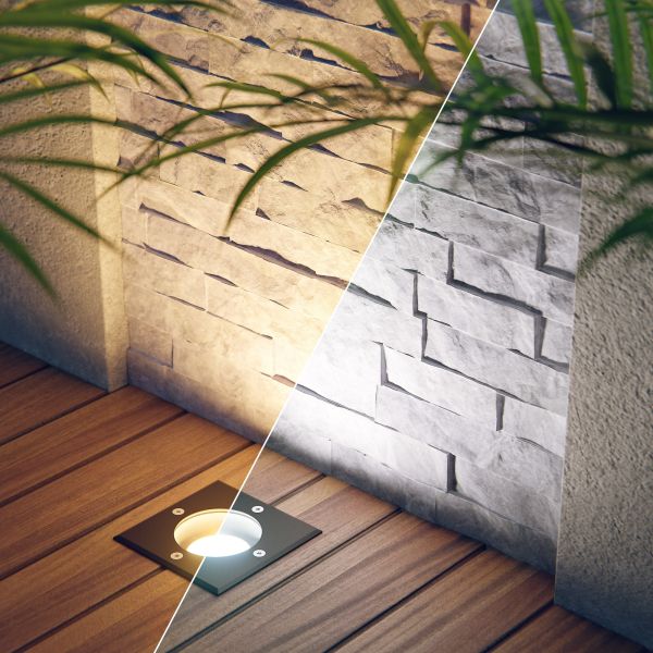 Smarte Boden-Einbauleuchte RELI für außen Edelstahl eckig IP67 inkl. Smart Home RGBW GU10 LED Lampe, 5,41W, 473lm (Farbe wählbar) Clearance-Verkauf
