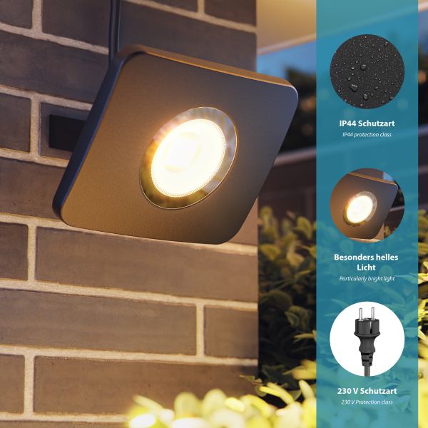 LED Gartenstrahler WEGA für außen, IP44, Stecker, schwarz, 29,6 W, 2361lm, warmweiß Im Verkauf