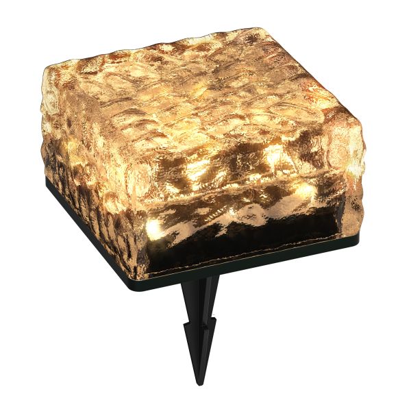 LED Solar-Pflasterstein Bodeneinbauleuchte BROSLO mit Erdspieß für außen, Glas, 10 x 10cm, warmweiß Online
