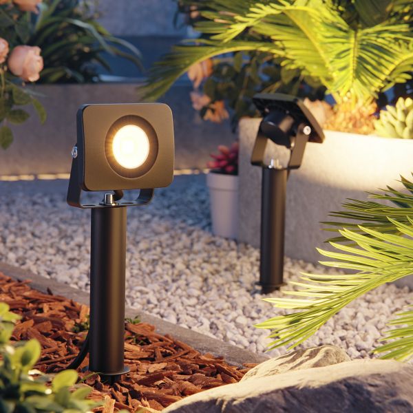 LED Gartenstrahler Wega mit Erdspieß und 15cm Sockel für außen, schwarz, 9,65W (Lichtfarbe wählbar) Auslauf
