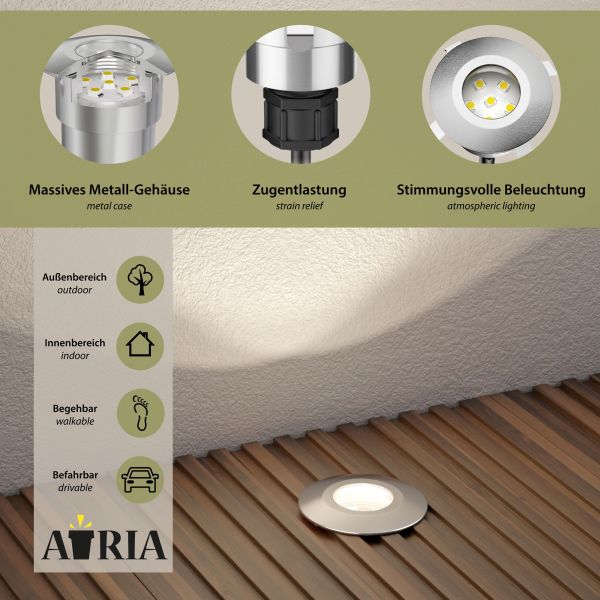 LED Boden-Einbauleuchte Atria mit Dämmerungssensor für außen, IP65, rund, 40mm Ø (Farbe, Lichtfarbe, Set wählbar) Fabrik Onlineshop
