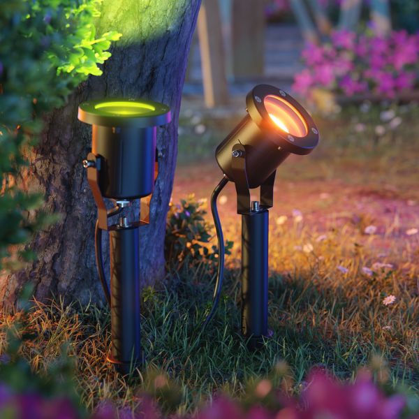 Gartenstrahler mit Erdspieß MIBU für außen Edelstahl, schwarz, inkl. Smart Home RGBW GU10 LED Lampe, 5,41W, 473lm Rabatt