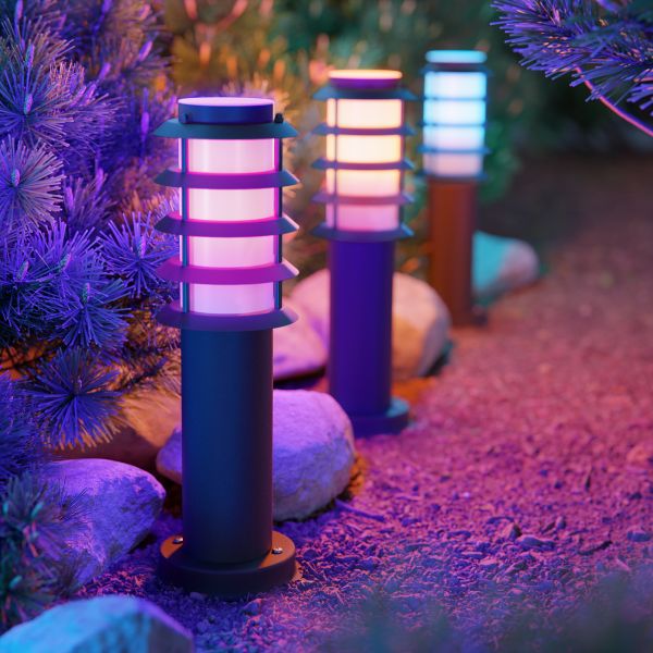 Pollerleuchte PORU Gitter für außen, 39cm, Edelstahl, rund, inkl. Smart Home RGBW E27 LED Lampe, 8,89W, 892lm (Farbe wählbar) Günstig kaufen
